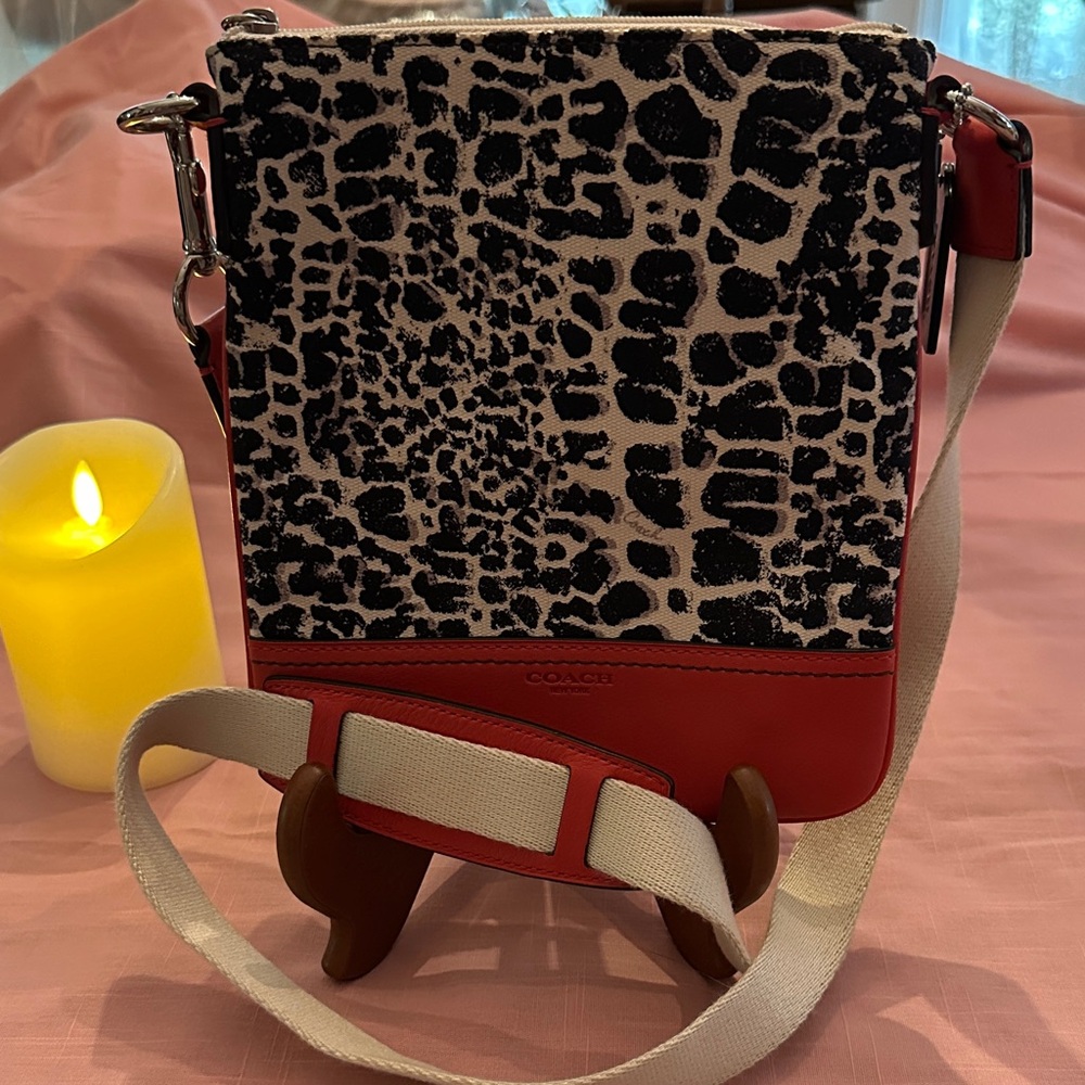 Coach Black and Red Leopard Print Crossbody Bag